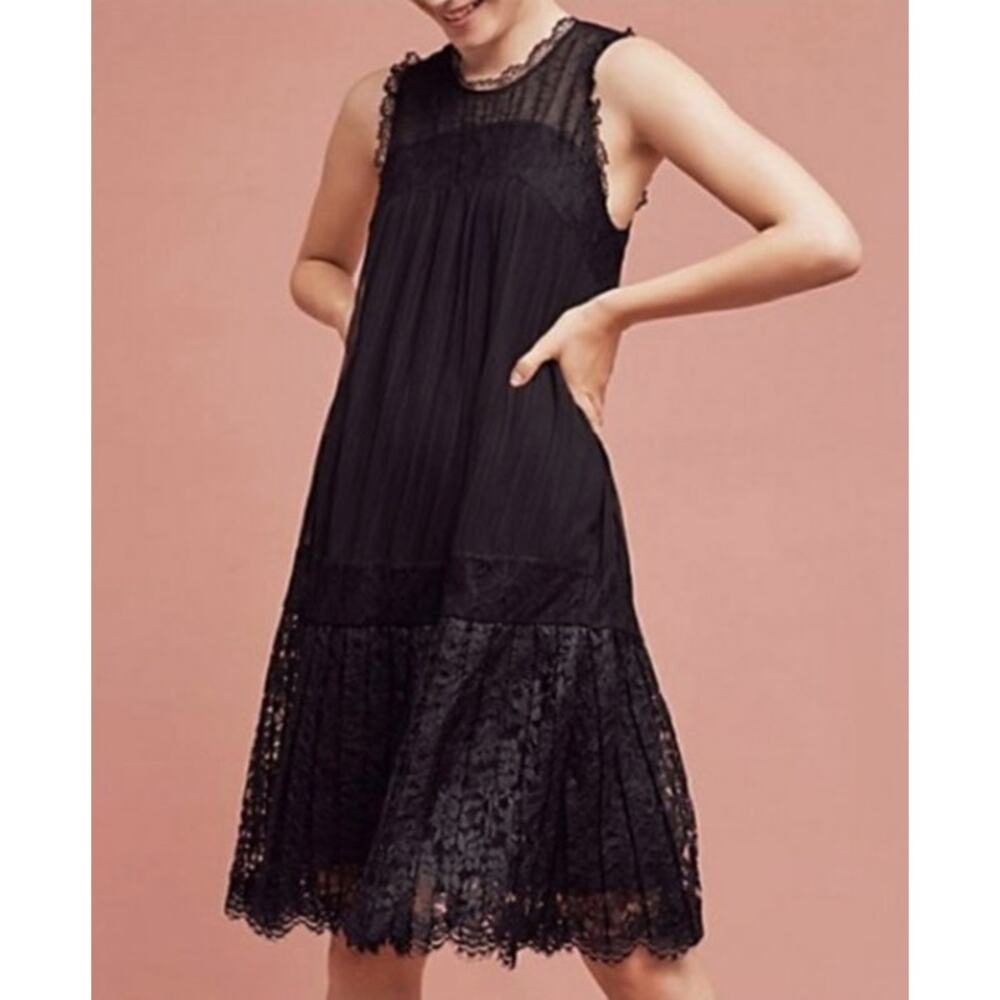 Anthropologie Floreat Drop Waist Black Lace Dress US 6